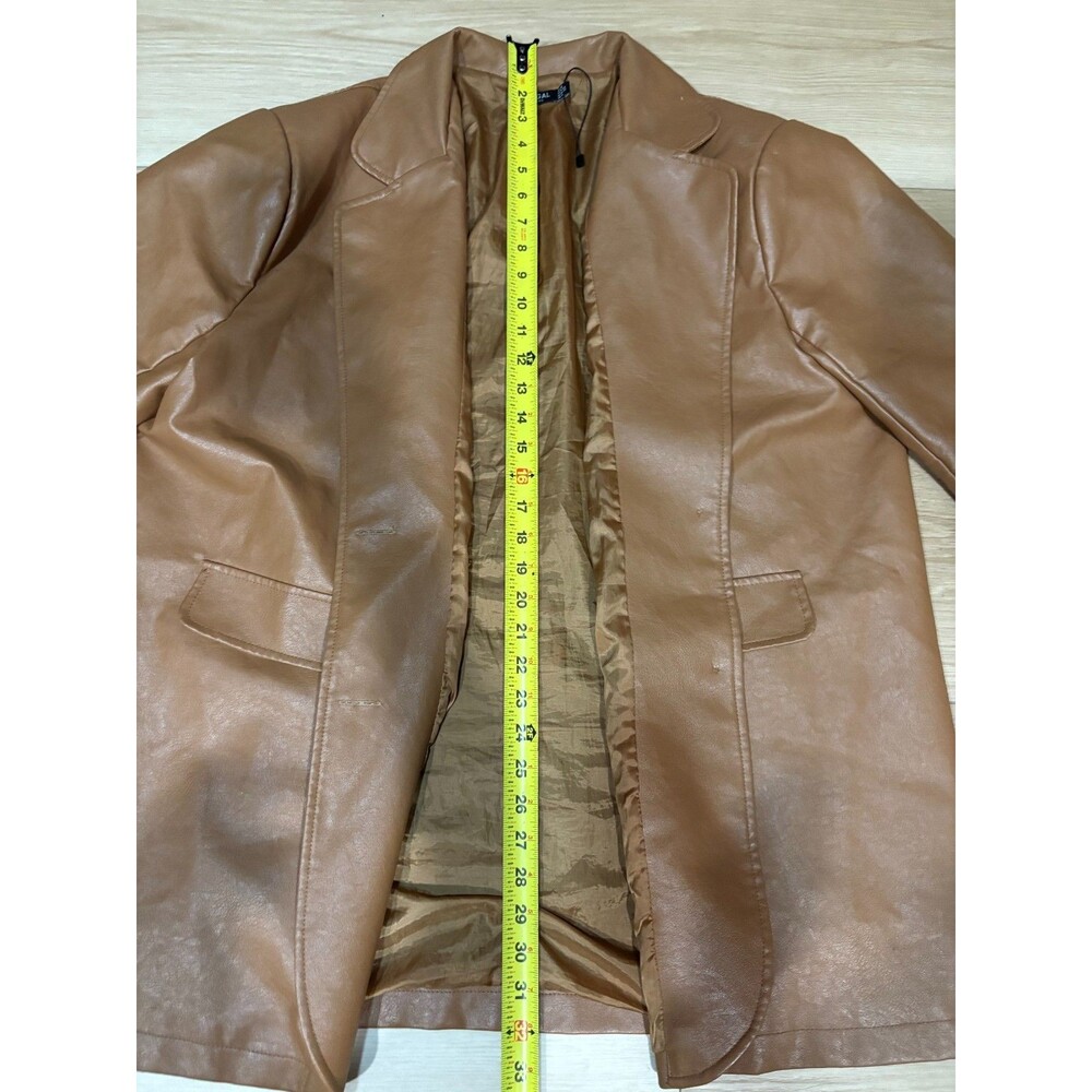 Nasty Gal Collection Faux Leather Blazer Jacket Tan Brown Size US 10 Lined - Picture 2 of 16